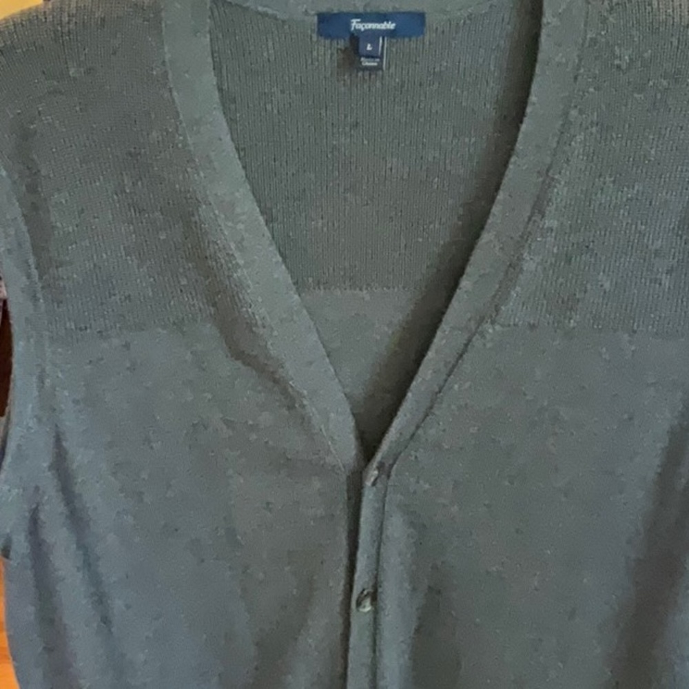 Faconnable Dark Gray Wool Cardigan Sweater Vest, Like New